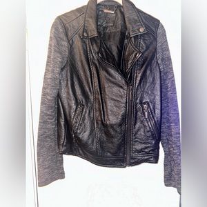 Jou Jou Women's Black and Grey Faux leather Jacket